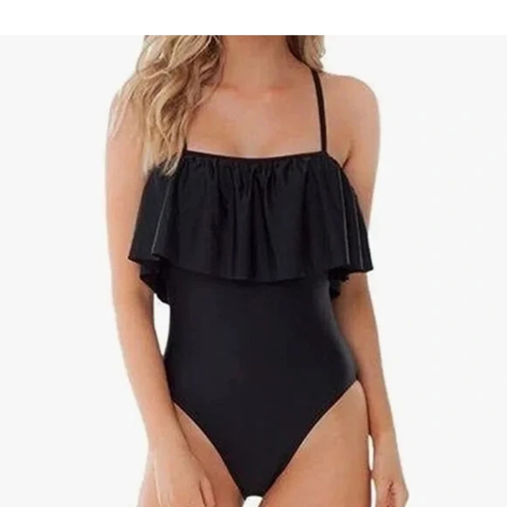 Elegant Black Ruffled One Piece Swimsuit - Picture 1 of 1